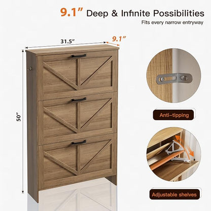 Nicetree Shoe Cabinet for Entryway, 3 Flip Drawers Shoe Storage Cabinet - Image 2