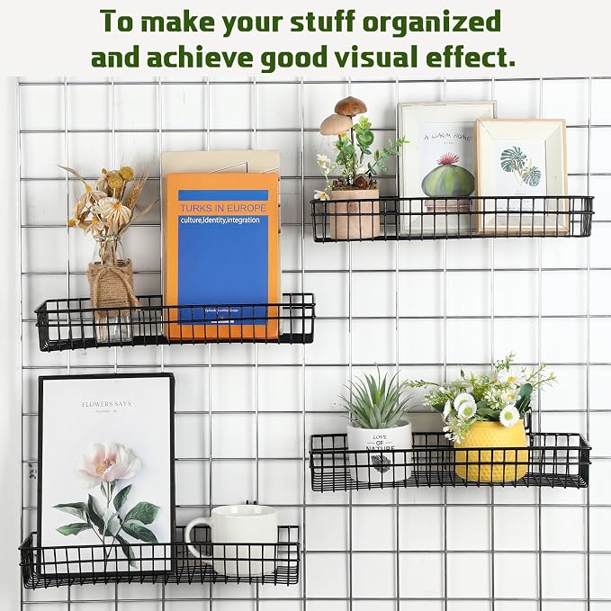 Blulu 4 Pcs 15.75 x 5.91 x 1.97 Inch Metal Grid Wall Baskets - Image 3