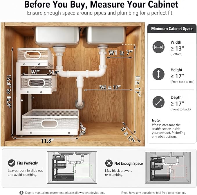 Under Sink Organizer, 3 Tier Pull Out Cabinet Organizer - Image 2