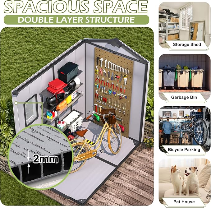 4 x 6 FT Plastic Outdoor Storage Shed, All-Weather Resin Tool Shed - Image 3