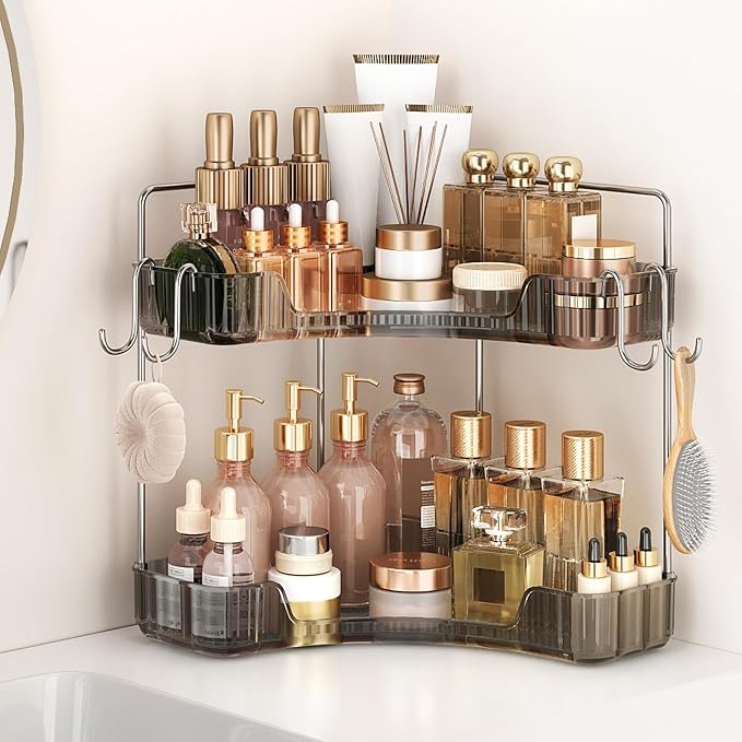 Corner Counter Organizer, 2-Tier Bathroom & Kitchen Storage Tray by Kinkota