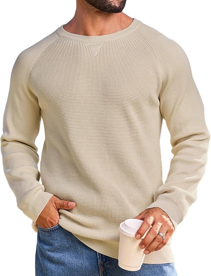 Vssjavun Sweaters for Men Crewneck Cable Knit Waffle Textured Pullover Sweater by Vssjavun