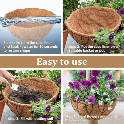 4 Pack 12 Inch Hanging Basket Coco Liners Replacement, 100% Natural Round - Image 3