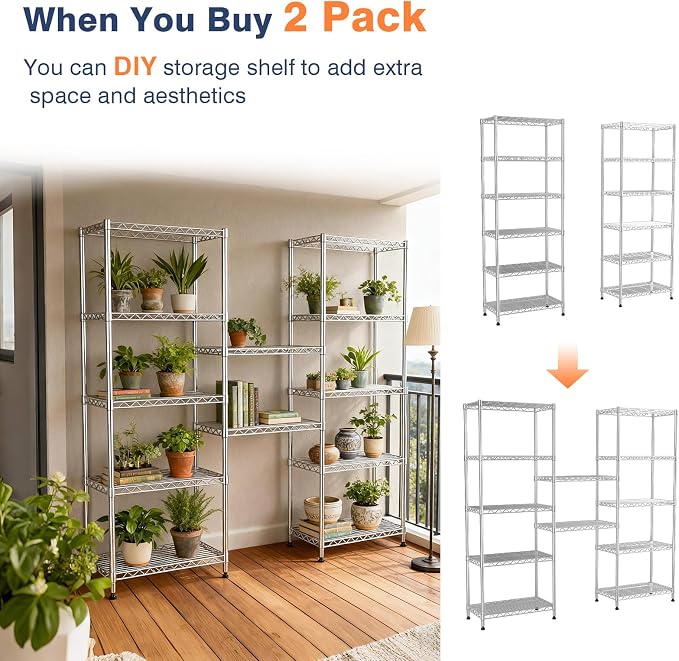 6-Tier Wire Shelving Unit, Metal Shelf Racks - Image 6