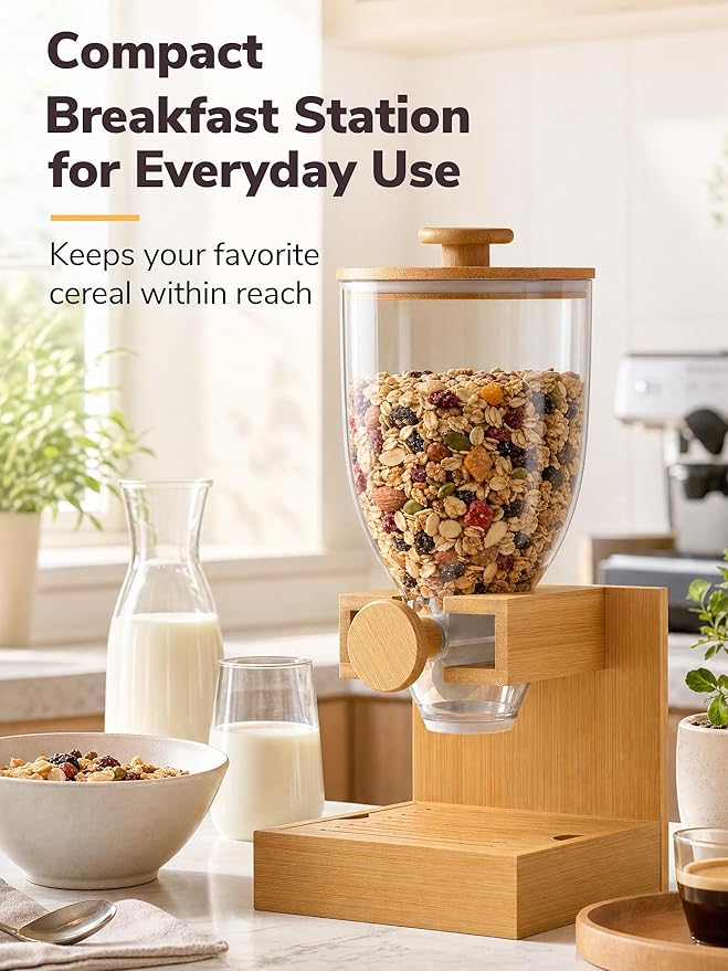 Bamboo Cereal Dispenser Countertop, 2L Airtight Cereal Containers Storage - Image 2