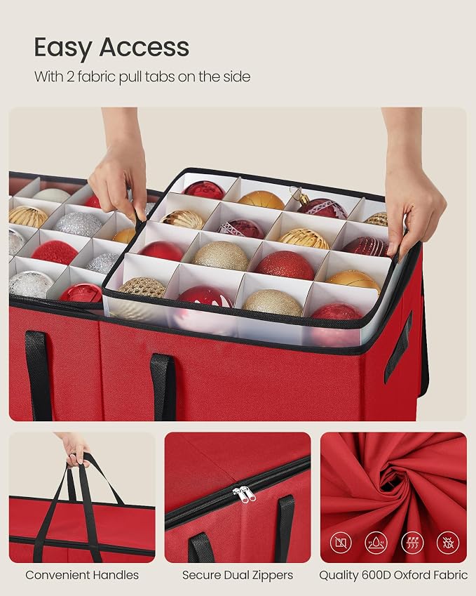 SONGMICS Christmas Ornament Storage Box, Dual Zippers, Stackable Christmas - Image 7