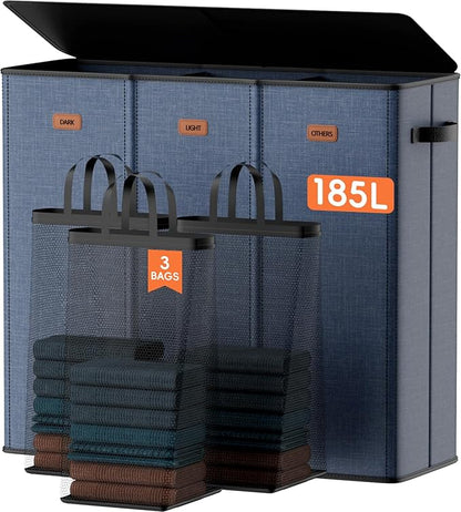 185L Laundry Hamper 3 Section, Laundry Hamper by Vexalora