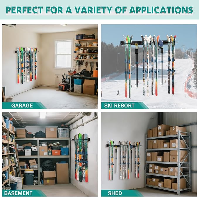 EVERHANGER Wall Mount Ski Rack for Garage, Ski Storage Hangers for - Image 6