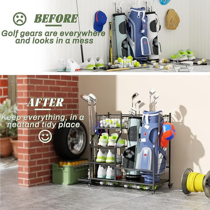 Golf Organizer for Garage, 3 Bag Golf Bag Holder Stand - Image 3