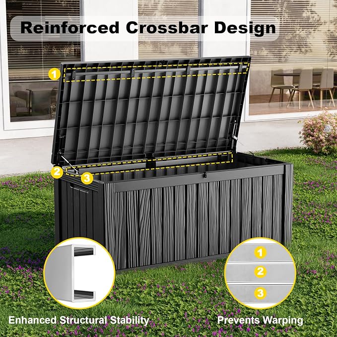 150 Gallon Waterproof Outdoor Storage Box, UV Resistant Resin Deck Box - Image 4