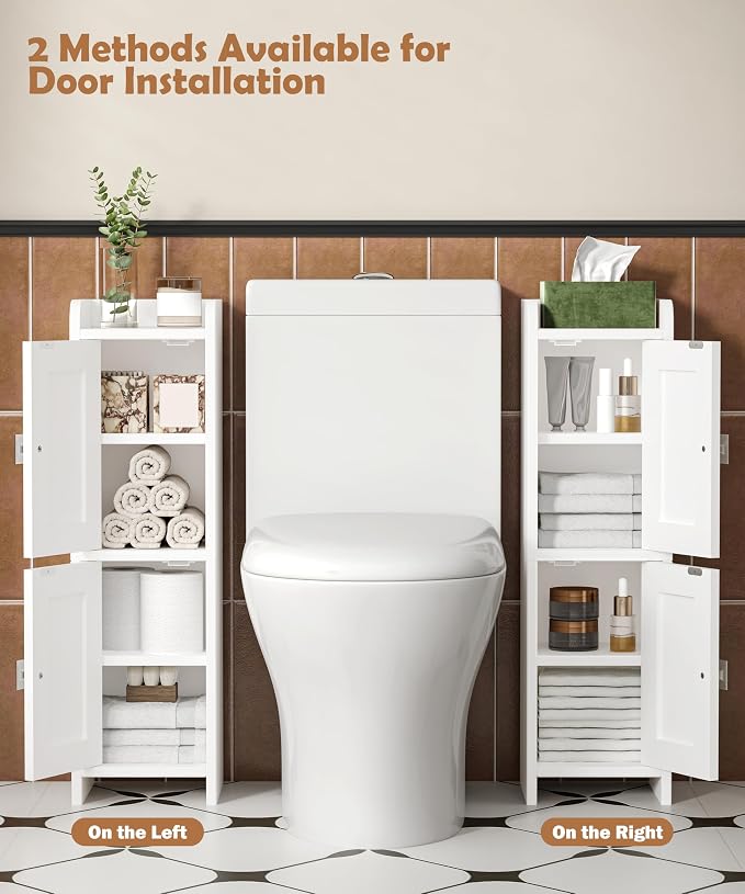 Akxomel Small Bathroom Cabinet Narrow Toilet Paper Organizer White | 7.9''D x - Image 8