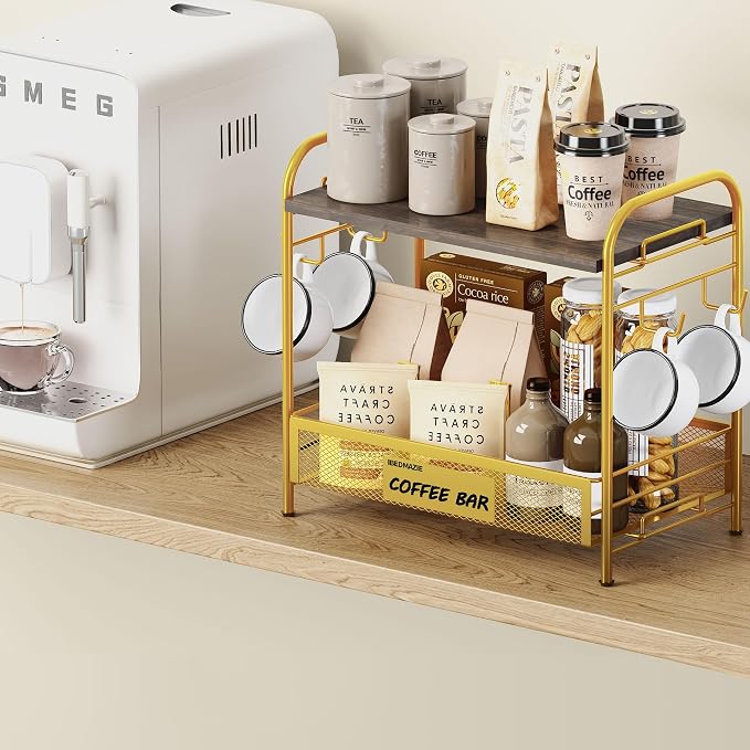 Coffee Bar Organizer for Countertop Station, Simple Assembly 2 Tier Shelf for - Image 2