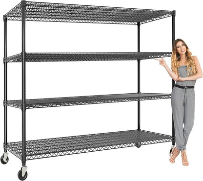 Metal Storage Shelving with Wheels, 4 Tiers Heavy Duty Rolling Storage Shelves by GarveeHome