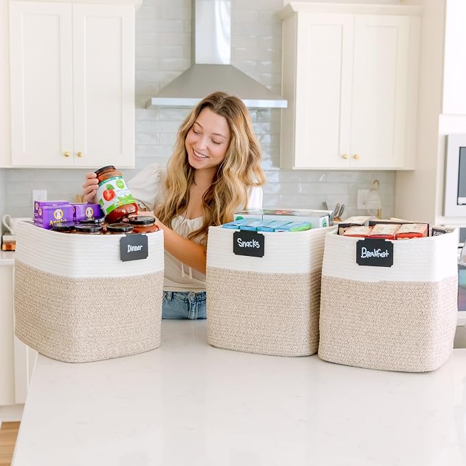 NaturalCozy 13x15x13 Kallax Storage Cubes Bins, 3 Pack | Cotton Rope Cube - Image 4