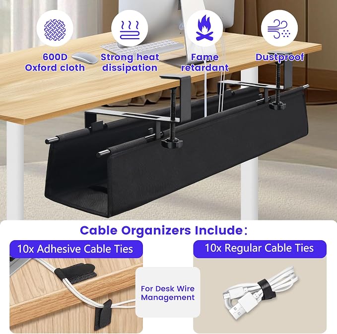 Under Desk Cable Management Tray, Clamp-On Cord Organizer，No Drilling Required - Image 3