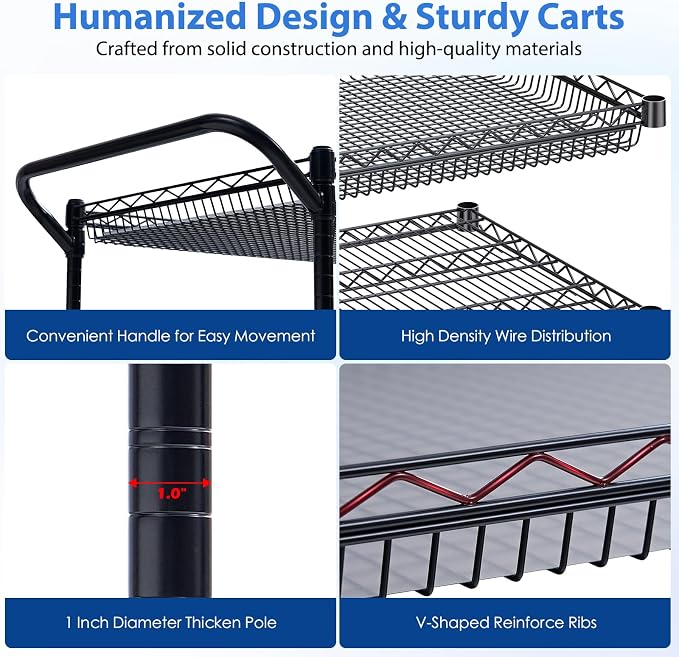 WDT 1350Lbs Capacity Heavy Duty Rolling Utility Cart, Large 3 Tier Rolling Carts - Image 4