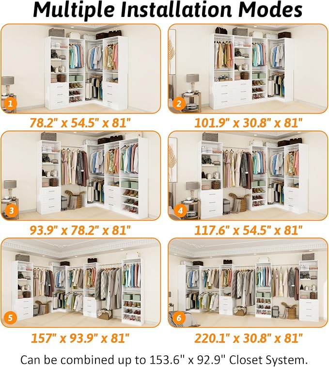 Vomavex Closet System with 4 sets, 101.9" Closet Organizer Systems with 6 - Image 6