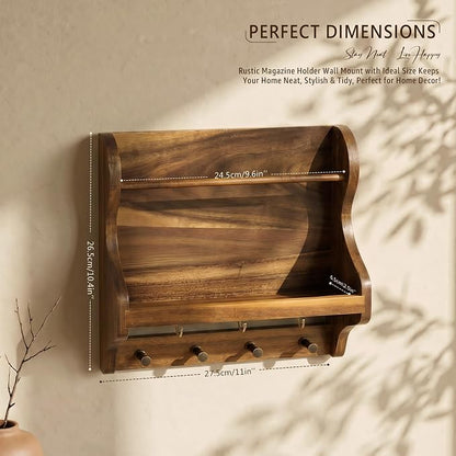 Rebee Vision Acacia Wood Mail Organizer Wall Mount - Image 2