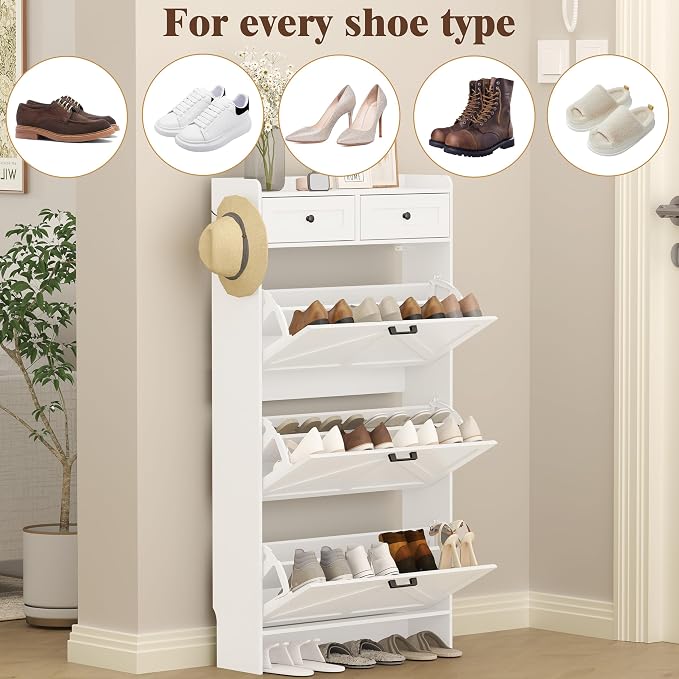Thacuok Shoe Cabinet with 3 Flip Drawers & 2 Storage Drawers, Rustic Farmhouse - Image 8