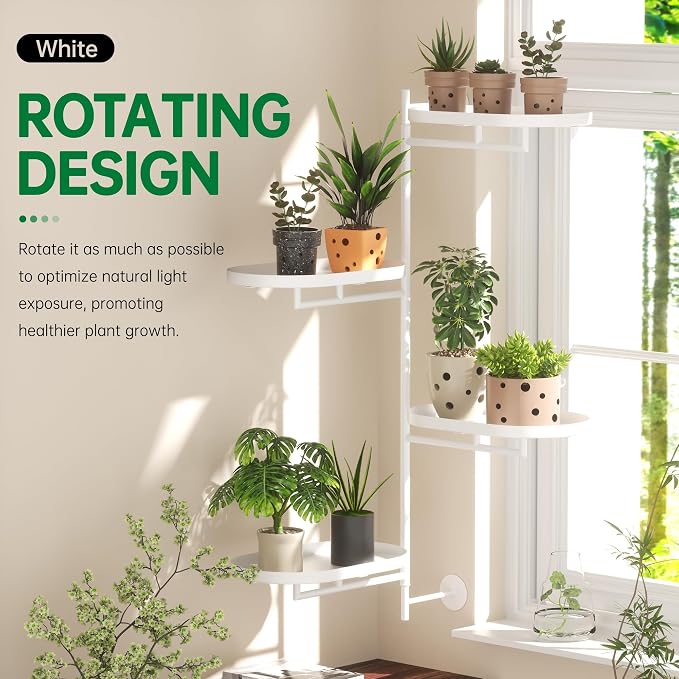 Rotating Window Shelves for Multiple Plants Indoor, 4-tier Metal Corner White - Image 6