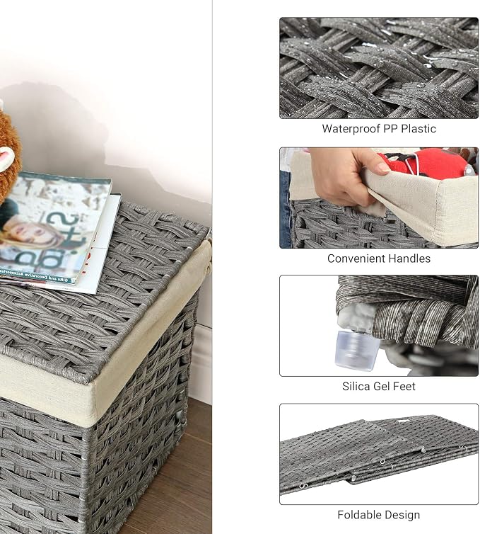 SONGMICS Storage Basket with Lid, Woven Blanket Storage Bin with Handles - Image 4