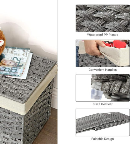 SONGMICS Storage Basket with Lid, Woven Blanket Storage Bin with Handles - Image 4