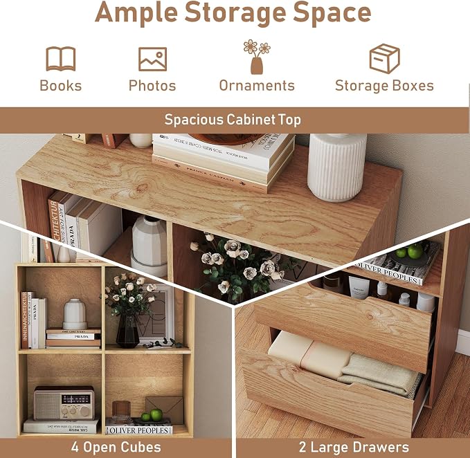 Giantex Bookshelf with 4 Cubes & 2 Drawers, 51” Tall Floor Bookcase with - Image 4