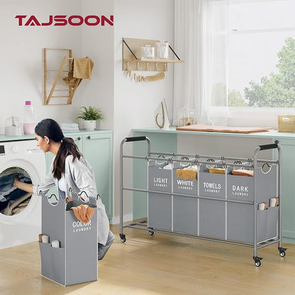 Tajsoon 5 Bag Laundry Sorter Cart, Laundry Hamper Sorter Basket - Image 2