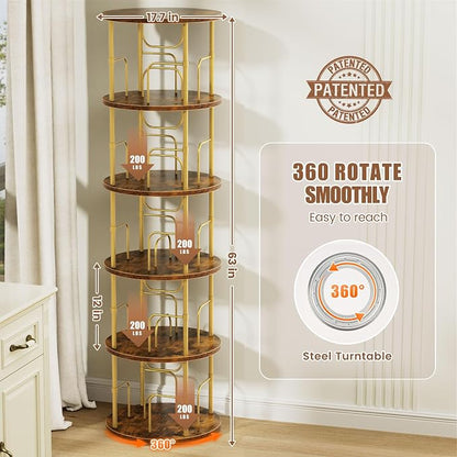 Flycity 5 Tier Rotating Bookshelf, 360° Corner Bookshelf Tower, Round Revolving - Image 2