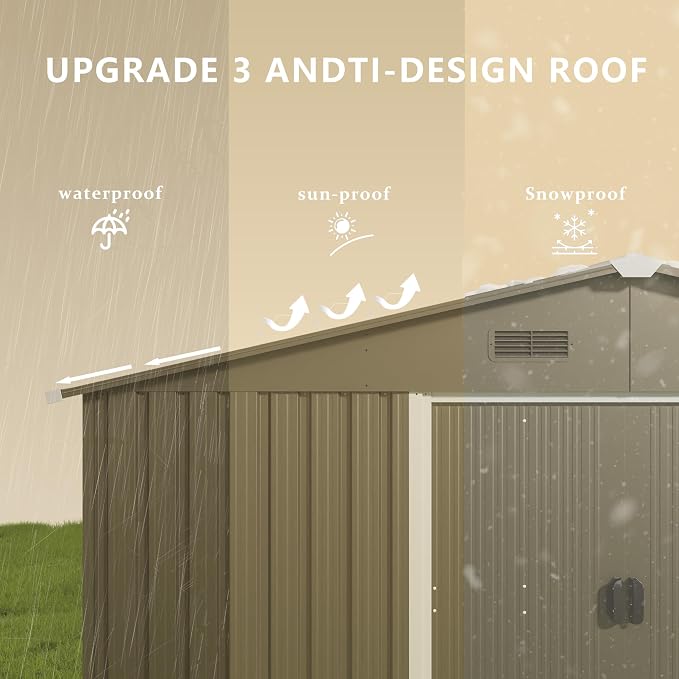 10FT x 8FT Outdoor Storage Shed, Waterproof Lockable Door Metal Tool Shed - Image 7