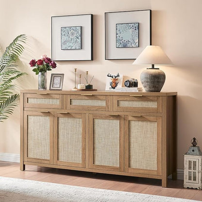 HOKYHOKY 63" Rattan Sideboard Buffet Cabinet, Boho Storage Cabinet - Image 2