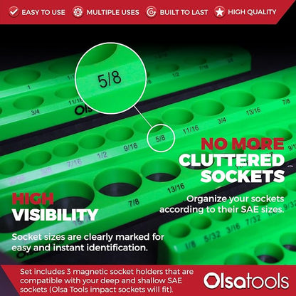 Olsa Tools Magnetic Socket Organizer | 3 Piece Socket Holder Kit | 1/2-Inch - Image 2