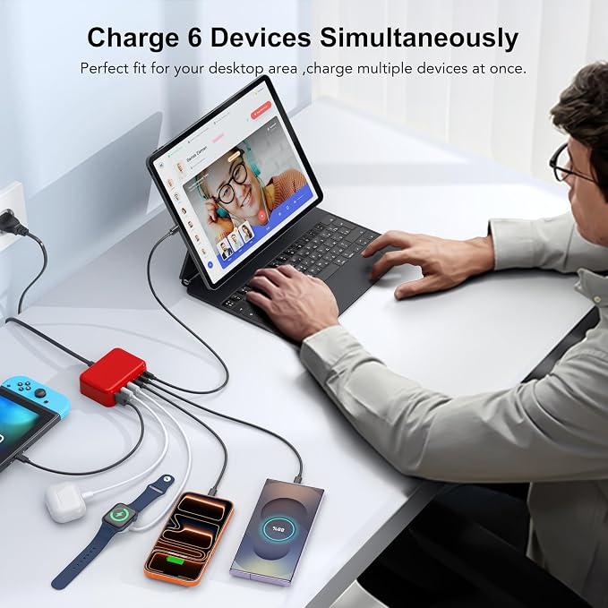 USB C Fast Charger, 100W GaN 6 Port Type C Charging Station Hub Block Cube - Image 5