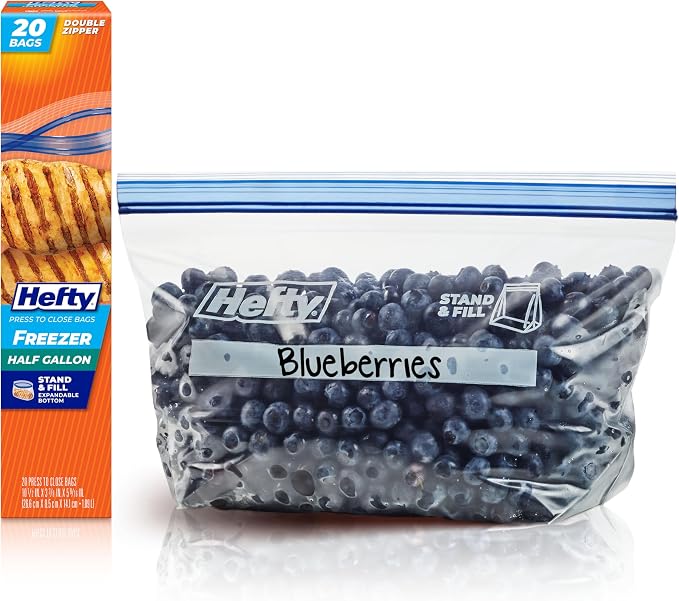Hefty Press to Close Plastic Freezer Bags, Half Gallon Size by Hefty