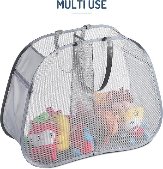 Seiritex Mesh Popup Laundry Hamper 2 Compartment, Collapsible Laundry Sorter - Image 2