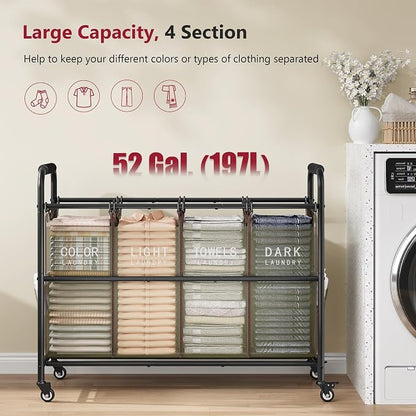 Tajsoon 4 Bag Laundry Sorter Cart, 4 Section Laundry Hamper Sorter - Image 3