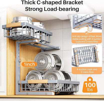 PXRACK Under Sink Organizer, Adjustable Height, 2 Tier Pull Out Under Cabinet - Image 6