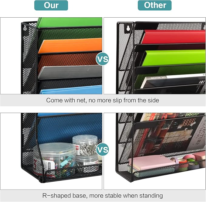 File Organizer Wall Mounted, 4 Tiers Durable Adjustable Metal Desk Organizer - Image 6