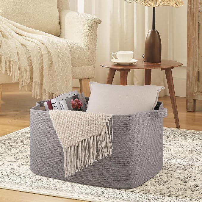 Extra Large Blanket Basket, Rectangle Nursery Blanket Storage - Image 4