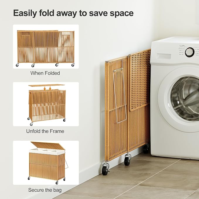 WOWLIVE Laundry Hamper with Wheels, 160L Handwoven Rolling Laundry Basket 3 - Image 7