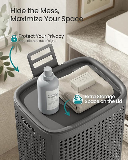 SONGMICS Laundry Hamper with Wheels, Plastic Laundry Basket, 19.8 Gallons - Image 4