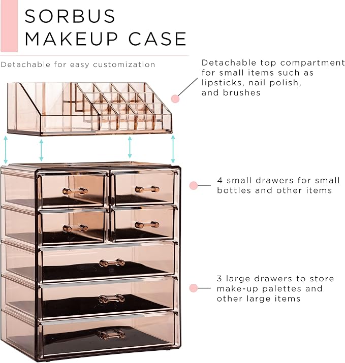 Sorbus Acrylic Makeup Organizer Set, 7-Drawer Vanity & Countertop Cosmetic - Image 2