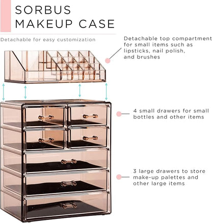 Sorbus Acrylic Makeup Organizer Set, 7-Drawer Vanity & Countertop Cosmetic - Image 2