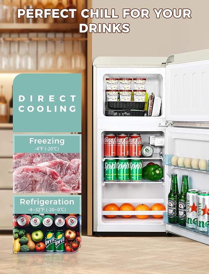 Fridge with Freezer, 3.2 Cu.Ft Retro Double Door Refrigerator with 7 Level - Image 3