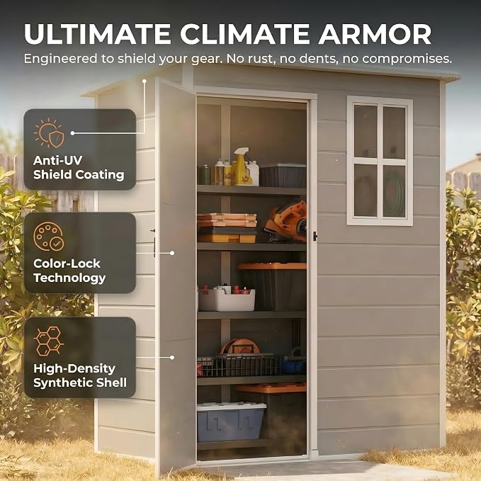 Gizoon 5x3 FT Resin Outdoor Storage Shed, Weather-Resistant Plastic Garden Tool - Image 4