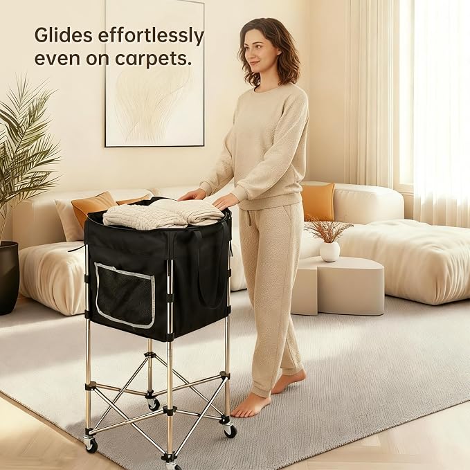 Laundry Cart with Wheels, 35.9" No-Bend Rolling Cart, 600D washable bag - Image 5