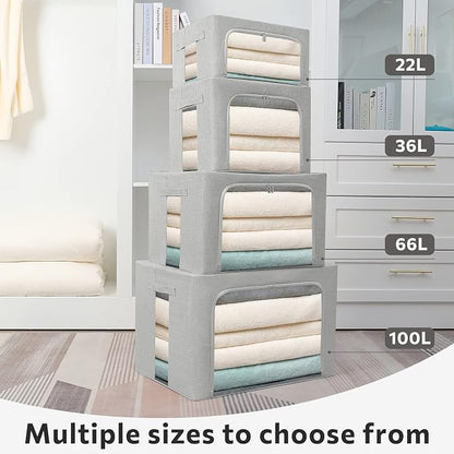 FHSQX 2 Pack Clothes Storage Bins Stackable Metal Frame Storage Box Large - Image 7