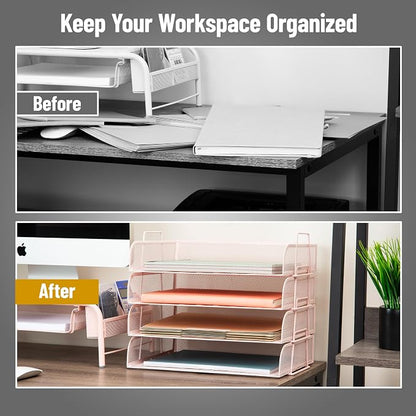 Mind Reader Stackable Paper Tray, Desktop Organizer, File Storage, Metal Mesh - Image 5