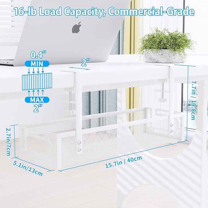 No Drill Under Desk Cable Management Tray, SONATURE 15.7" Cord Organizer - Image 2