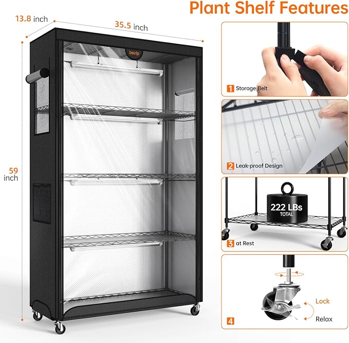 Bstrip Indoor Greenhouse with Grow Light, Plant Shelf with Oxford Fabric Grow - Image 4